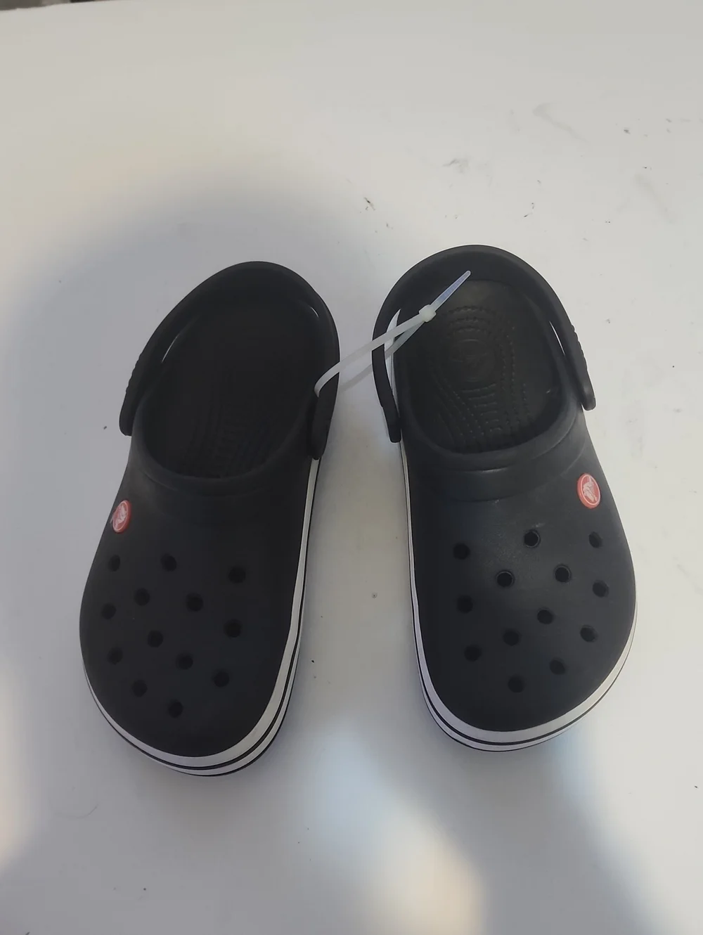 CROCS Kids Black Clog Sandals with White Trim. New Without Box